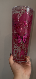 24 Oz Butterfly Cancer Dual Glitter Lava Pre Made Cup
